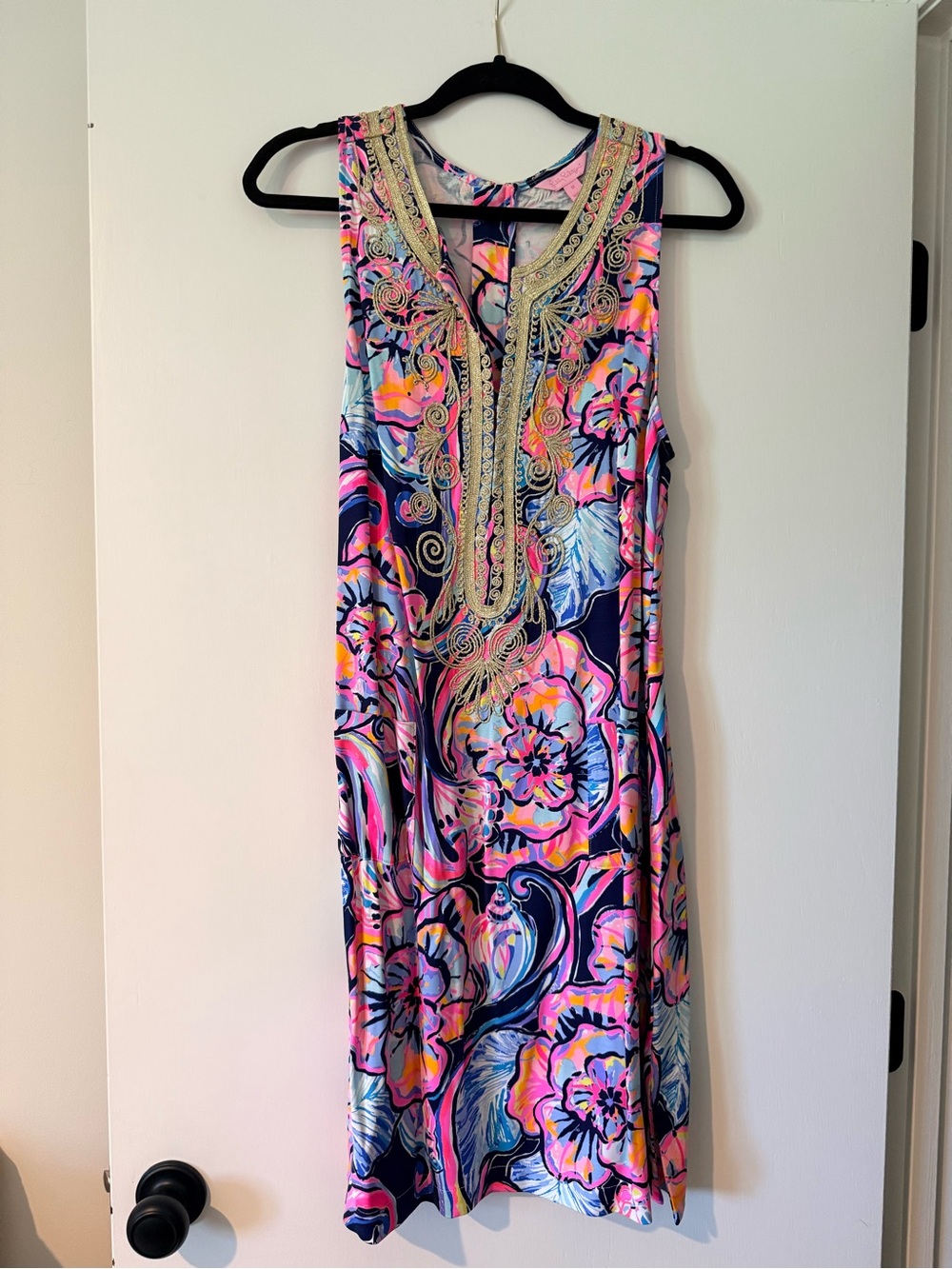 Lilly Pulitzer Sleeveless Embroidered Floral Dress in Pink, Blue & Yellow